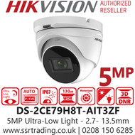 Hikvision DS-2CE79H8T-AIT3ZF 5MP 2.7-13.5 mm Varifocal lens Auto focus, up to 60 m IR Distance Ultra low light IP67 TVI/AHD/CVI Turret Camera 