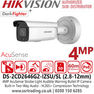 Hikvision 4MP AcuSense Strobe Light and Audible Warning Motorized Varifocal Lens Bullet IP PoE Camera with 60m IR Range, Two Way Audio, Built in Mic - DS-2CD2646G2-IZSU/SL (2.8-12mm)