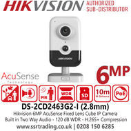 Hikvision 6MP AcuSense Cube IP PoE Camera with Clear imaging against strong backlight due to 120 dB WDR technology, Efficient H.265+ compression technology, Provide real-time security via built-in two-way audio - DS-2CD2463G2-I (2.8mm)