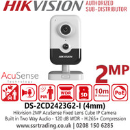 DS-2CD2423G2-I (4mm) Hikvision 2MP AcuSense Audio Fixed Lens Cube Network IP Camera, Detect Human Body Through Passive Infrared Which Is Sensitive To Body Temperature (PIR)