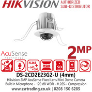 DS-2CD2E23G2-U Hikvision 2MP In-Ceiling Mini Dome IP Camera with 4mm Fixed Lens