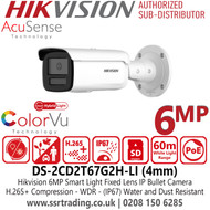 DS-2CD2T67G2H-LI (4mm) Hikvision 6MP Smart Hybrid Light Bullet IP PoE Camera with 4mm Fixed Lens, 60m White Light Range, IP67 Water and Dust Resistant 