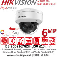 Hikvision 6MP AcuSense Smart Hybrid Light ColorVu IP Dome Camera With 2.8mm Fixed Lens, Built-in Microphone - DS-2CD2167G2H-LISU(2.8mm)