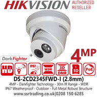 Hikvision DS-2CD2345FWD-I 4MP 2.8mm fixed lens 30m IR Distance WDR Darkfighter IP Network Turret Camera 