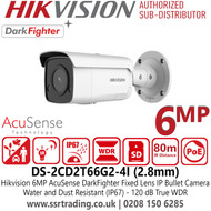 Hikvision 6MP AcuSense DarkFighter IP Bullet Camera With 2.8mm Fixed Lens, H.265+ Compression, 120 dB True WDR - DS-2CD2T66G2-4I(2.8mm)