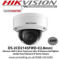Hikvision DS-2CD2145FWD-I 4MP 2.8mm Fixed Lens 30m IR Distance Darkfighter  Vandal proof Network IP Dome Camera 