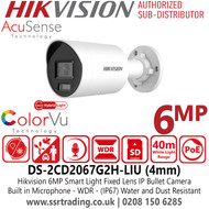 DS-2CD2067G2H-LIU Hikvision 6MP AcuSense Smart Light ColorVu IP PoE Bullet Camera With 4mm Fixed Lens