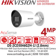 Hikvision DS-2CD3046G2H-LI 4MP AcuSense Dual Illumination IP Bullet Camera With 2.8mm Fixed Lens, Smart Dual Light