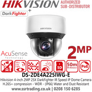 Hikvision DS-2DE4A225IWG-E 4-inch 2MP AcuSense DarkFighter IP PoE Speed Dome Camera With 120 dB WDR, 50m IR Range