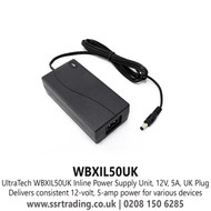 UltraTech Inline Power Supply Unit, 12V, 5A, UK Plug, Delivers Consistent 12-Volt - WBXIL50UK