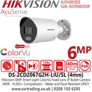 Hikvision 6MP AcuSense Smart Hybrid Light ColorVu Latest Mini IP PoE Bullet Camera With 4mm Fixed Lens, Active Strobe Light, 130 dB WDR, Built in Two Way Audio, H.265+ Compression, Water and Dust Resistant (IP67) - DS-2CD2067G2H-LIU/SL(4mm)