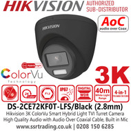 Hikvision 3K ColorVu TVI Camera - DS-2CE72KF0T-LFS/Black (2.8mm)