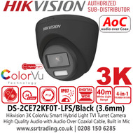 Hikvision DS-2CE72KF0T-LFS 3K ColorVu Smart Hybrid Light TVI Camera With 3.6mm Fixed Lens, Built in Mic, F1.0 Aperture
