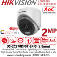 Hikvision 2MP Smart Light TVI Turret Camera - DS-2CE70DF0T-LPFS