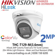 Hilook 2MP ColorVu Latest TVI Turret Camera With 3.6mm Fixed Lens, Water and Dust Resistant (IP66), 20m White Light Distance - THC-T129-M(3.6mm)