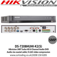 Hikvision DS-7208HUHI-K2(S) 5MP Turbo HD 8 Channel  Audio DVR H.265 video compression