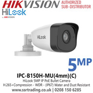 Hilook 5MP Bullet Latest IP PoE Camera With 4mm Fixed Lens, H.265+Compression, WDR, 30m IR Range, Water and Dust Resistant (IP67) - IPC-B150H-MU(4mm)(C)