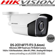 Hikvision - DS-2CE16F7T-IT5 3MP 3.6mm fixed lens 80m IR IP66 TVI Bullet Camera 
