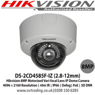 Hikvision DS-2CD4585F-IZ 8MP 4K 2.8-12mm Varifocal Lens 40m IR IP66 Support 128G on-board storage IP Network Dome Camera 