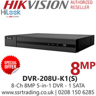 HiLook 8 Channel 8MP 5-in-1 DVR - 1 SATA - DVR-208U-K1(S)