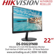 Hikvision DS-D5022FN00 21.5 inch FHD Borderless Monitor - Dual interface of HDMI and VGA 