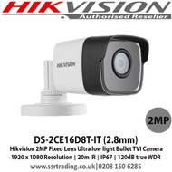 Hikvision DS-2CE16D8T-IT 2MP 2.8mm Fixed Lens 20m IR Distance Ultra-Low Light IP67  Outdoor TVI Bullet Camera