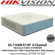 Hikvision DS-7104NI-E1/4P 4 Channel Mini 1U 4 POE NVR
