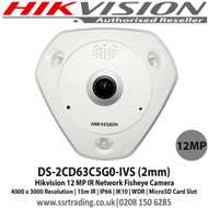 Hikvision DS-2CD63C5G0-IVS(2mm) 12MP 2mm Fixed Lens 15m IR 120 dB WDR Built-in microphone and speaker Network Fisheye Camera
