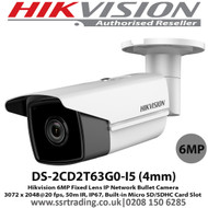 Hikvision DS-2CD2T63G0-I5 6MP 4mm Fixed Lens 50m IR  H.265+ Compression PoE IP WDR Bullet Camera 