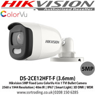 Hikvision DS-2CE12HFT-F 5MP Smart Light up to 40m white light distance full time ColorVu Bullet Camera 4 in 1 video output (switchable TVI/AHD/CVI/CVBS)