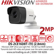 Hikvision 2MP Ultra Low Light PoC Fixed Bullet Camera - (DS-2CE16D8T-ITE) (2.8mm)