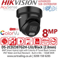 Hikvision 8MP Smart Hybrid Light PoE Camera - (DS-2CD2387G2H-LIU/Black) (2.8mm)