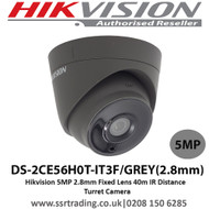 Hikvision DS-2CE56H0T-IT3F/GREY 5MP 2.8mm Fixed Lens 40m IR Distance   Turret Camera