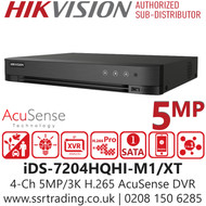 Hikvision 4 Channel 5MP/3K 1U H.265 AcuSense 4ch DVR - Support All channels HDTVI Two-Way Audio Technology -  iDS-7204HQHI-M1/XT