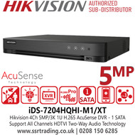 Hikvision iDS-7204HQHI-M1/XT 4 Channel 5MP/3K 1U H.265 AcuSense 4ch DVR - Support All channels HDTVI Two-Way Audio Technology - 5 Signals Input Adaptively (HDTVI/AHD/CVI/CVBS/IP)