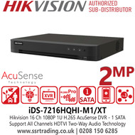 Hikvision DS-7216HQHI-M1/XT 16 Channel 1080P 1U H.265 AcuSense HDTVI/AHD/CVI/CVBS/IP 16Ch DVR - Support All Channels HDTVI Two-Way Audio Technology - Support All Channels Motion Detection Technology 