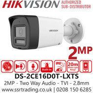 Hikvision 2MP 1080P Two Way Audio & Siren TVI Mini Bullet Camera - DS-2CE16D0T-LXTS (2.8mm)