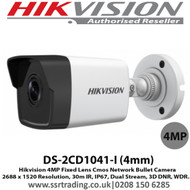 Hikvision DS-2CD1041-I 4MP 4mm Fixed Lens 30m IR  Distance IP67 WDR Network Bullet Camera