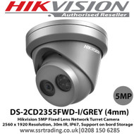Hikvision DS-2CD2355FWD-I 5MP Grey 4mm Fixed Lens 30m IR PoE IP Network WDR Turret Camera H.265+ Compression