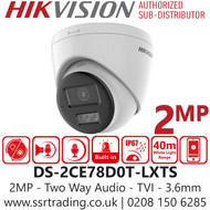 Hikvision 2MP Two Way Audio & Siren TVI Turret Camera - DS-2CE78D0T-LXTS (3.6mm)