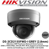 Hikvision DS-2CD2155FWD-I/Grey 5MP 2.8mm Fixed Lens 30m IR PoE IP Network WDR Dome Camera H.265+ Compression