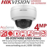 Hikvision 4MP Smart Hybrid Light PoE Camera with 4mm Lens - Illumination Range: Up to 30 Meters With IR and White Light - Audio: Built-in Arrayed Dual-Microphone for Real-time High-quality Audio - DS-2CD2143G2-LIS2U (4mm)