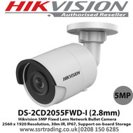 Hikvision DS-2CD2055FWD-I 5MP IR 2.8mm Fixed Lens 30m IR PoE IP Network Bullet Camera H.265+ Compression