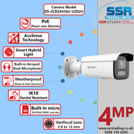 Hikvision 4MP Acusense Smart Hybrid Light PoE Camera - Water and Dust Resistance (IP67) and Vandal Resistance (IK10) - DS-2CD2643G2-LIZS2U (2.8-12mm)