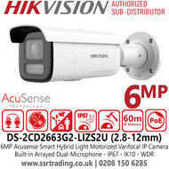 Hikvision 6MP Smart Hybrid Light PoE Camera - Built-in Arrayed Dual-Microphone For Real-Time High-Quality Audio Security - Water and Dust Resistance (IP67) and Vandal Resistance (IK10) - DS-2CD2663G2-LIZS2U (2.8-12mm)