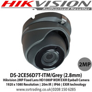 Hikvision DS-2CE56D7T-ITM/Grey 2MP 2.8mm fixed lens 20m IR distance IP66 outdoor Eyeball TVI Camera