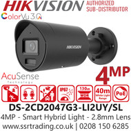 Hikvision 4MP Smart Hybrid Light with ColorVu IP Camera - DS-2CD2047G3-LI2UY/SL/Black (2.8mm)