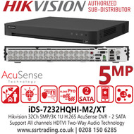 Hikvision iDS-7232HQHI-M2/XT 32Ch 5MP/3K 1U H.265 AcuSense DVR - Support All channels HDTVI Two-Way Audio Technology - 5 Signals Input Adaptively (HDTVI/AHD/CVI/CVBS/IP)