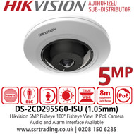 Hikvision 5MP Fisheye PoE IP Camera with 1.05mm Lens - 8m IR Range - Ture WDR - 3D DNR - DS-2CD2955G0-ISU