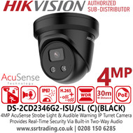 Hikvision 4MP AcuSense Strobe Light and Audible Warning 2.8mm Fixed Lens Turret IP PoE Camera - Water and Dust Resistant (IP67) - DS-2CD2346G2-ISU/SL(C)/Black